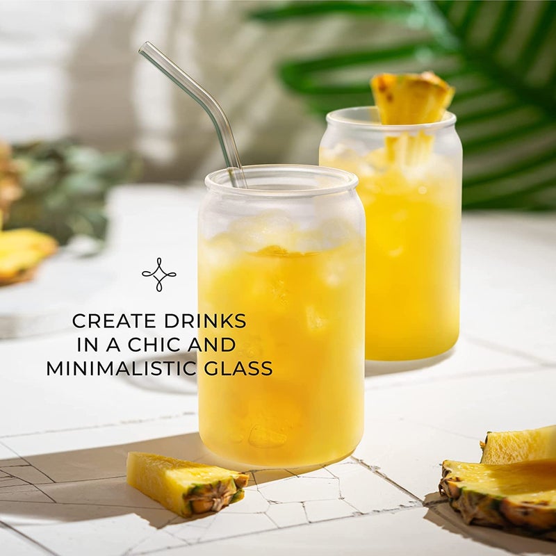 KELVEE Drinking Glasses with Lids and Glass Straw 1pcs Set 400ml Can Shaped Glass Cups Beer Glasses Iced Coffee Glasses Cute Tumbler Cup Ideal for Cocktail Whiskey Gift Tea 1 - Image 2