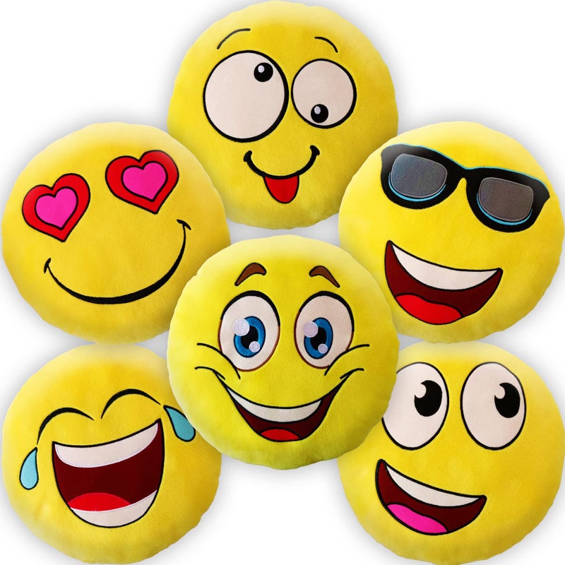 ArtCreativity 11 Inch Assorted Emoticon Pillows Pack of 6 Soft Plush Yellow Smile Face Cushions Fun Decorative Pillows for Bedroom Living Room Office Emoticon Party Favors for Kids - Image 2