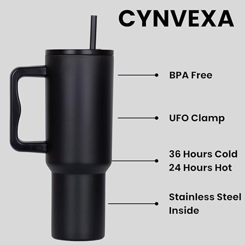 CYNVEXA Tumbler with lid and Straw 1200ML Cup Stainless Steel Vacuum Insulated Tumbler for Water, Iced Tea or Coffee 1.2L Office Gym Travelling (40 - Oz - Black) - Image 2