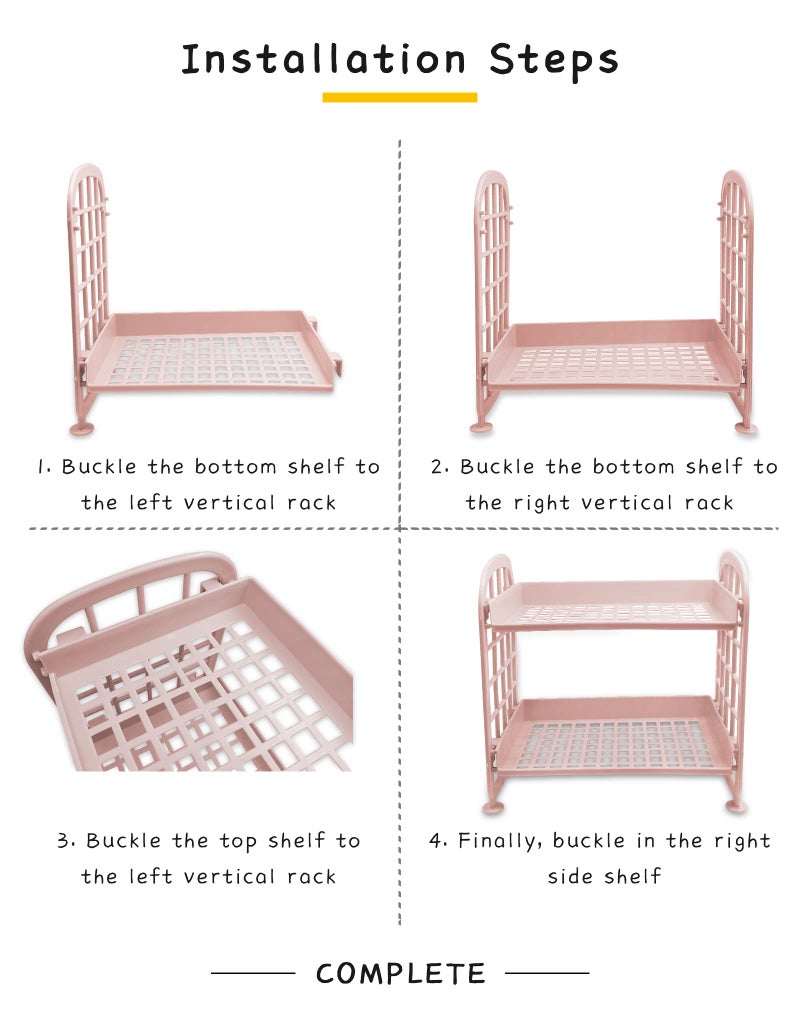 UnnFiko 2-Layers Table Shelf Organizer, Adjustable Plastic Storage Rack Shelf Square Basket Desk Stand Table Storage Organizer Shelves (Purple) - Image 3