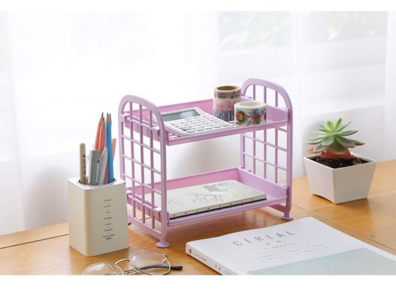 UnnFiko 2-Layers Table Shelf Organizer, Adjustable Plastic Storage Rack Shelf Square Basket Desk Stand Table Storage Organizer Shelves (Purple) - Image 2