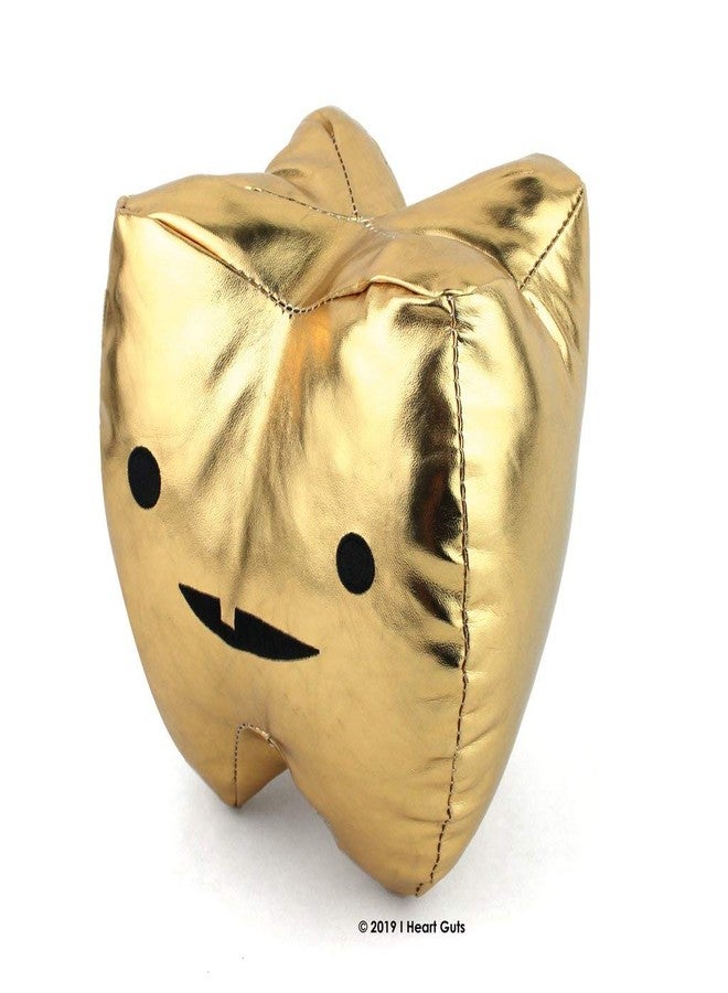 I Heart Guts Gold Tooth - Metallic Vinyl Plush - 7” Plush Organ, Dental Get Well Surgery Gift, Dentist Office Mascot, Cute Stuffed Pillow, Hygienist - Image 2