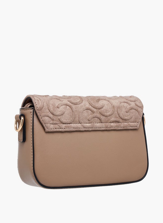 Celeste Monogram Embossed Suede Crossbody Bag with Flap Closure - Image 4