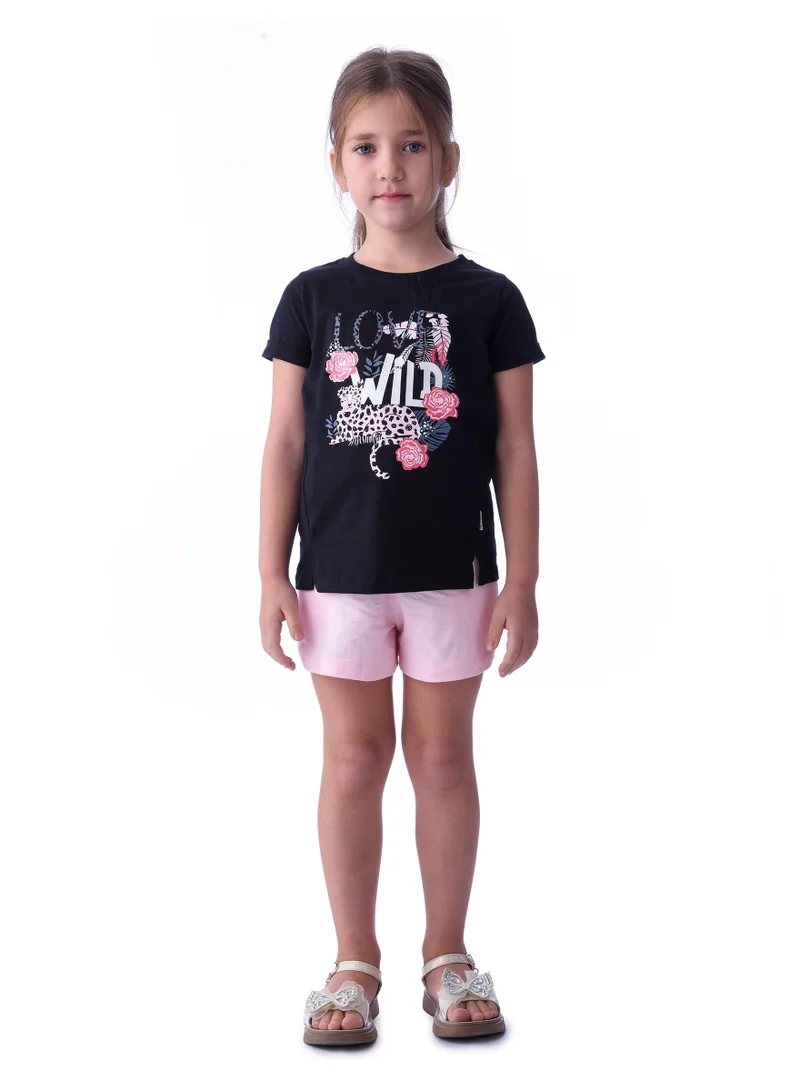 Girls' T-Shirt and Shorts Set -  Black/Pink