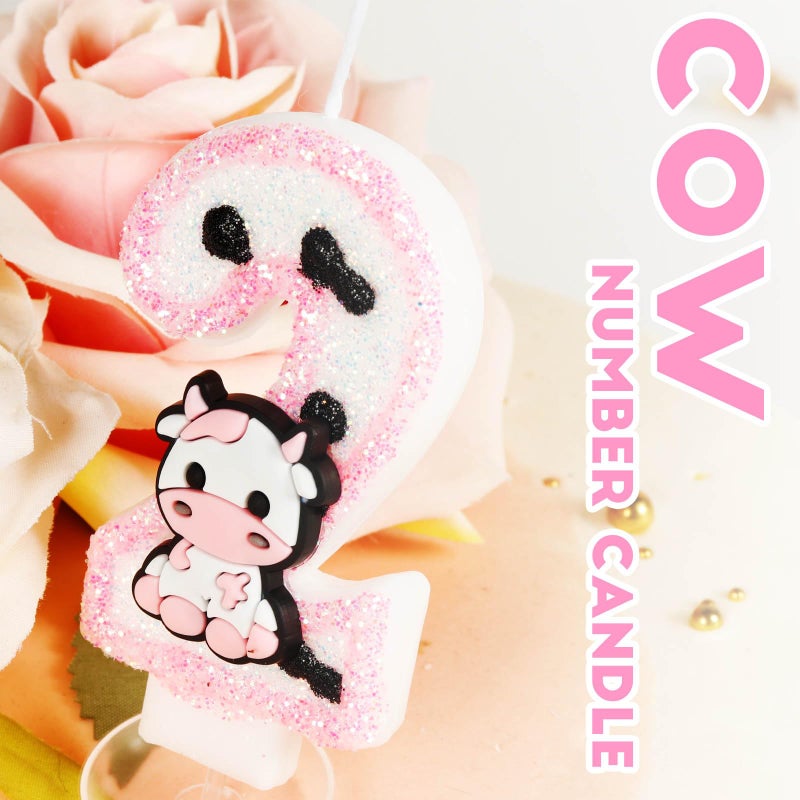 Hongplus Pink Cow Glitter Birthday Candles Number 1 Birthday Decorations, Holy Cow Im One Birthday Decorations, Number 1 Candle for Cake, Cowgirl Theme Number Candle for Girls First 1st Birthday Party DÃ©cor - Image 3
