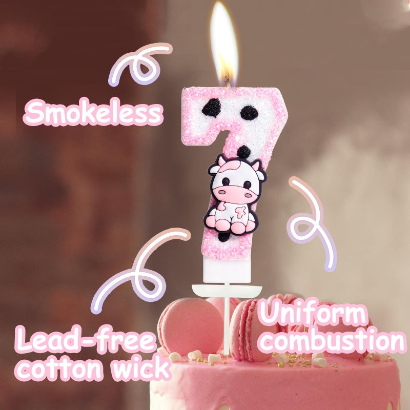 Hongplus Pink Cow Glitter Birthday Candles Number 1 Birthday Decorations, Holy Cow Im One Birthday Decorations, Number 1 Candle for Cake, Cowgirl Theme Number Candle for Girls First 1st Birthday Party DÃ©cor - Image 4