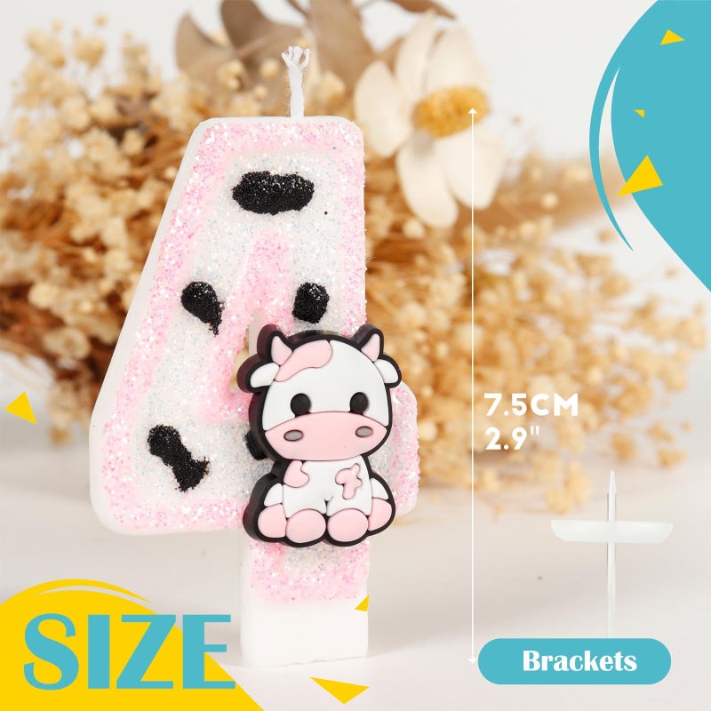Hongplus Pink Cow Glitter Birthday Candles Number 1 Birthday Decorations, Holy Cow Im One Birthday Decorations, Number 1 Candle for Cake, Cowgirl Theme Number Candle for Girls First 1st Birthday Party DÃ©cor - Image 2