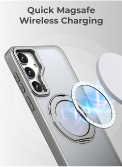 glassology Samsung Galaxy S25 Ultra Magnetic Protective Slim Case, 360° Ring Stand, MIL-Grade Protection, Anti Yellowing, iCrystal Tech, Grey.  - Image 4