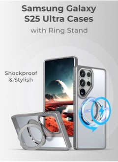 glassology Samsung Galaxy S25 Ultra Magnetic Protective Slim Case, 360° Ring Stand, MIL-Grade Protection, Anti Yellowing, iCrystal Tech, Grey.  - Image 2