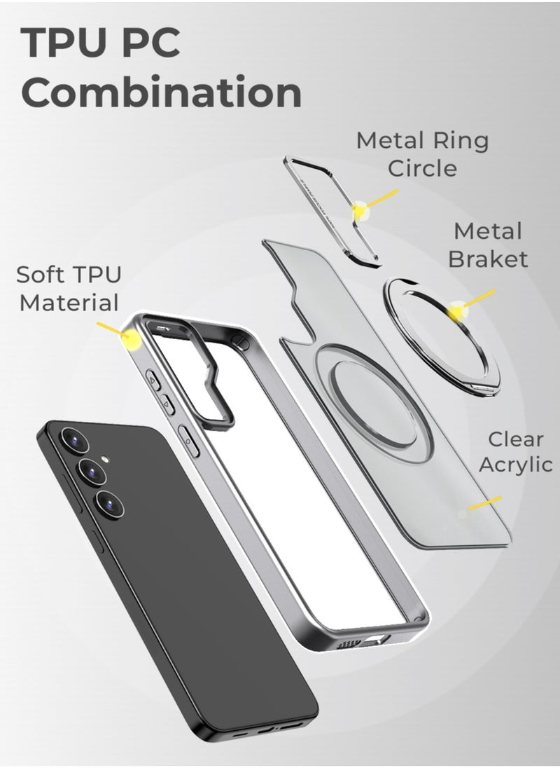 glassology - Samsung Galaxy S25 Ultra Magnetic Protective Slim Case, 360° Ring Stand, MIL-Grade Protection, Anti Yellowing, iCrystal Tech, Grey. - Image 1