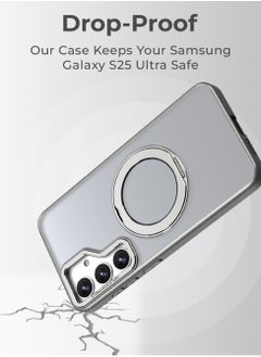 glassology Samsung Galaxy S25 Ultra Magnetic Protective Slim Case, 360° Ring Stand, MIL-Grade Protection, Anti Yellowing, iCrystal Tech, Grey.  - Image 3