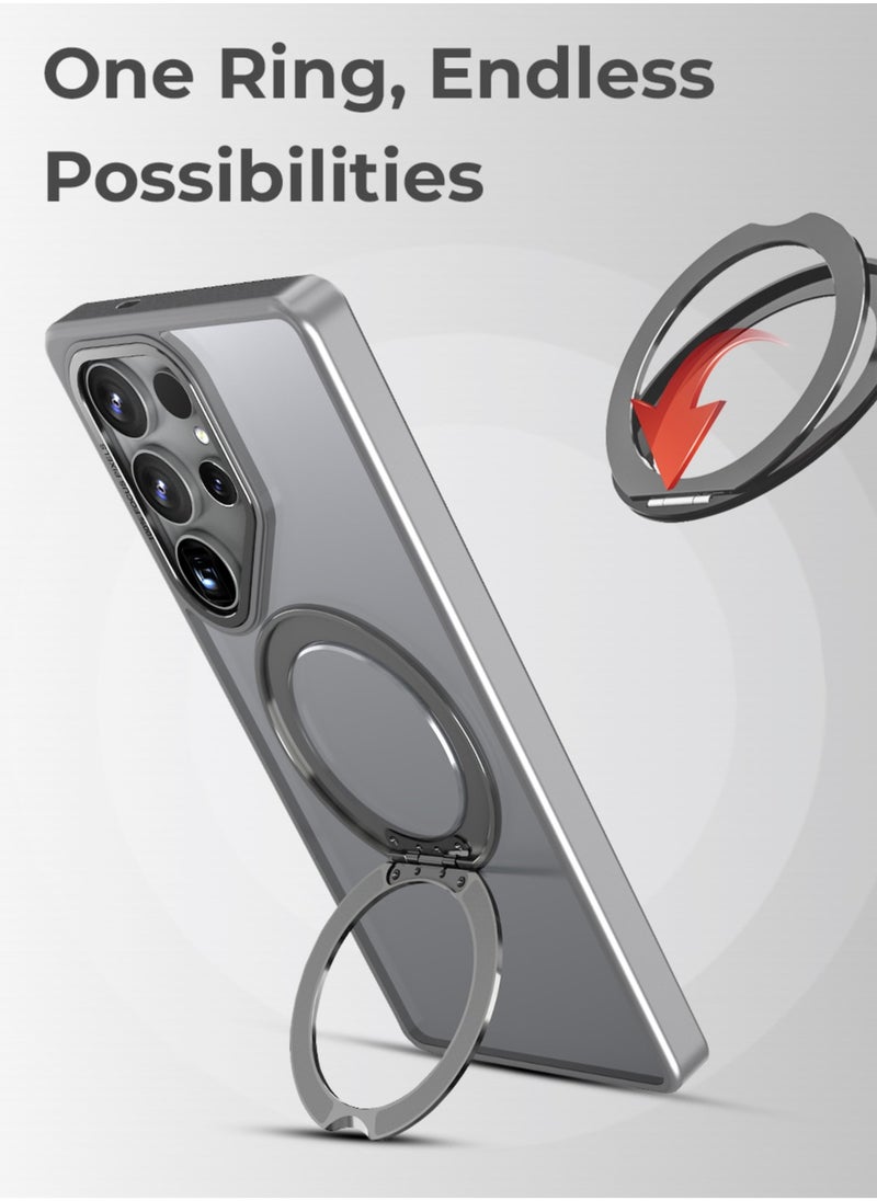 glassology - Samsung Galaxy S25 Ultra Magnetic Protective Slim Case, 360° Ring Stand, MIL-Grade Protection, Anti Yellowing, iCrystal Tech, Grey. - Image 1
