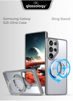 glassology Samsung Galaxy S25 Ultra Magnetic Protective Slim Case, 360° Ring Stand, MIL-Grade Protection, Anti Yellowing, iCrystal Tech, Grey.  - Image 1