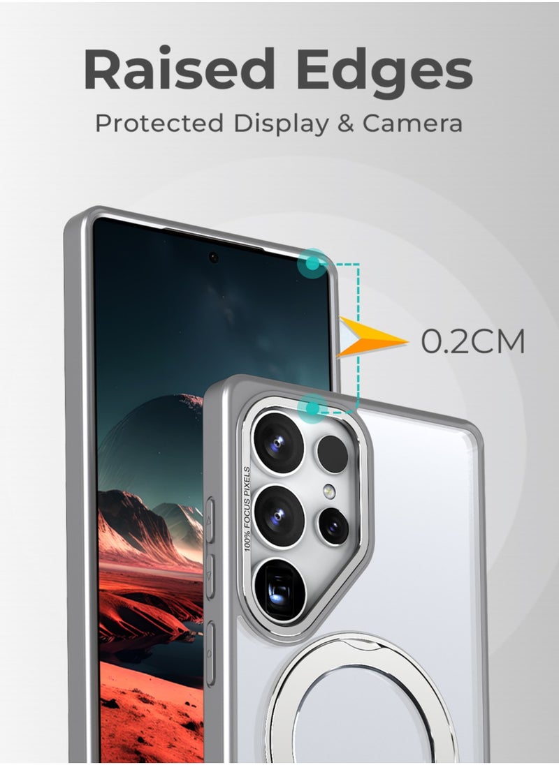glassology - Samsung Galaxy S25 Ultra Magnetic Protective Slim Case, 360° Ring Stand, MIL-Grade Protection, Anti Yellowing, iCrystal Tech, Grey. - Image 1