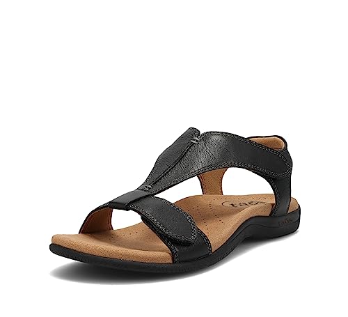 Taos The Show Premium Leather Women's Sandal - Experience Everyday Style, Comfort, Arch Support, Cooling Gel Padding and an Adjustable Fit for Exceptional Walking Comfort Black 6 (M) US - Image 1
