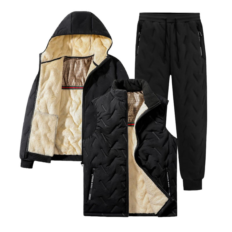 Men'S Cotton-Padded Jacket, Pants, Vest, Large Size Suit, Thickeneded And Velvet, Cold-Proof And Windproof Quilted Warm Men'S Winter Suit - Image 1