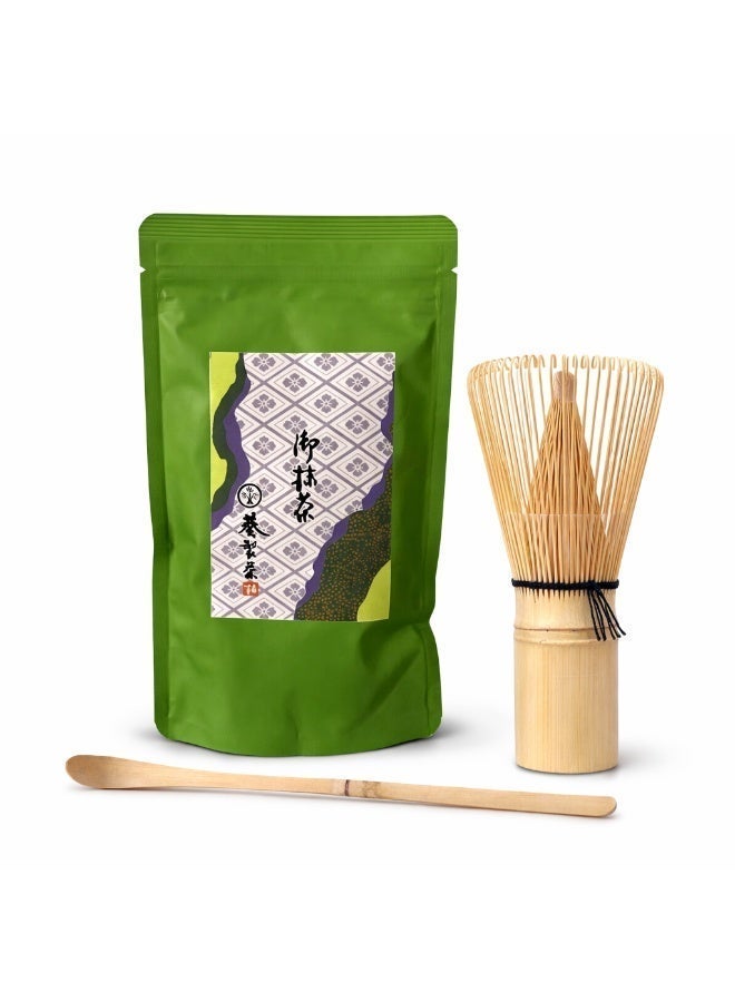 اوي  شاي ماتشا ياباني نقي من أوي ١٠٠ غرام ومضرب ماتشا ياباني من الخيزران - قطعتان | مجموعة أدوات رغوة الماتشا التقليدية - Image 1