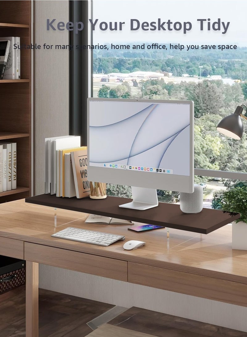 حامل شاشة شفاف من خشب الأكريليك قابل للتعديل بارتفاعين، حامل شاشة تلفزيون، حامل كمبيوتر، رف تخزين سطح المكتب، رف تخزين سطح المكتب مع منظم لوحة المفاتيح - Image 4