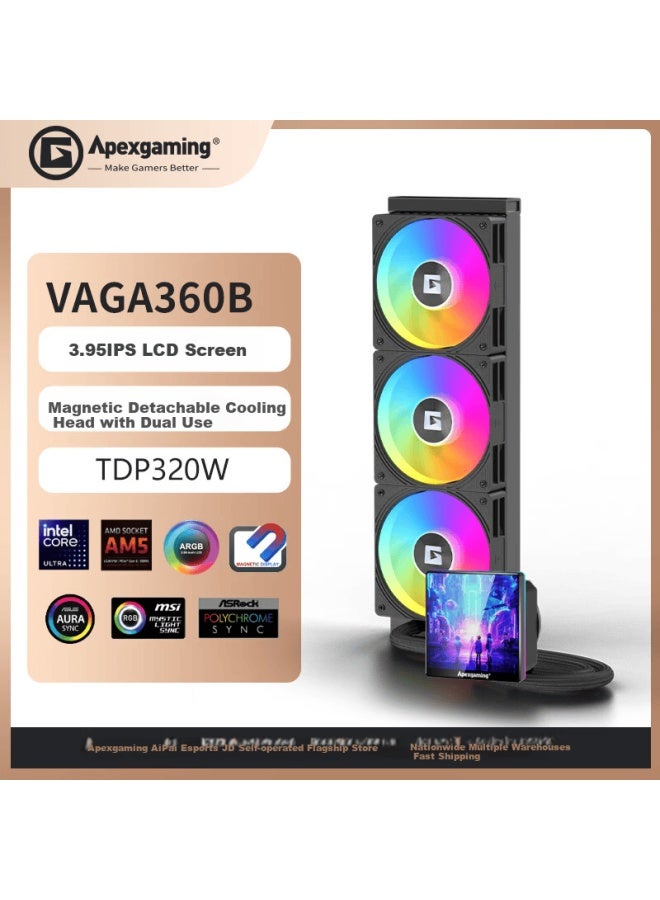 Apexgaming Vaga 360b 360 Liquid Cpu Cooler Argb Black 3.95-inch Ips Lcd Screen Dual-use Magnetic Cooling Head New Release - Image 1