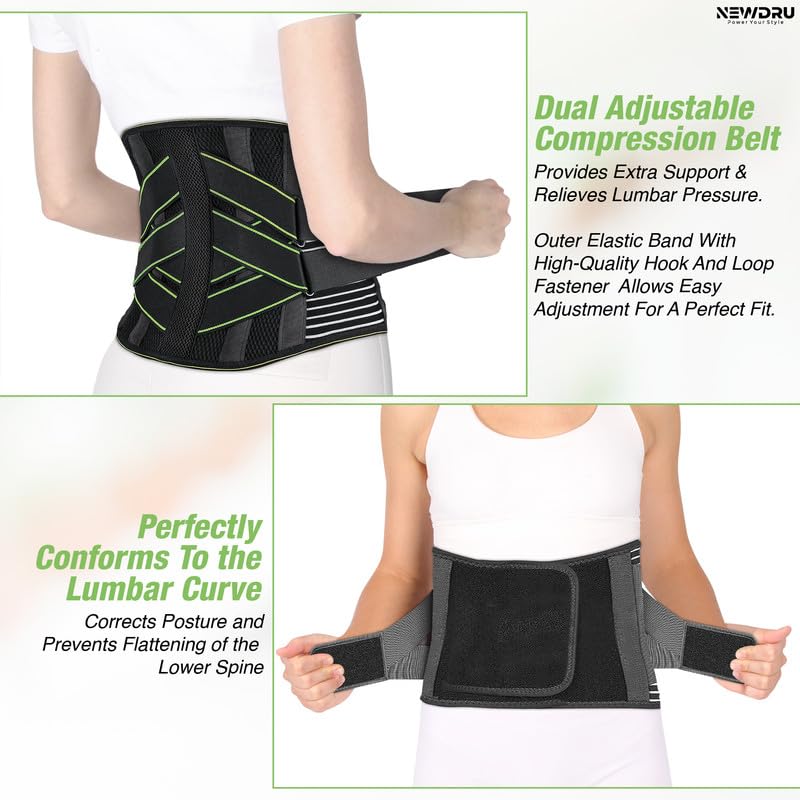 NEWDRU Orthopedic Back Support Belt for Men & Women | Adjustable Lumbar Brace with Dual Straps for Pain Relief, Posture Correction & Gym Support | Breathable & Lightweight Design SpineFlex Pro - Image 4