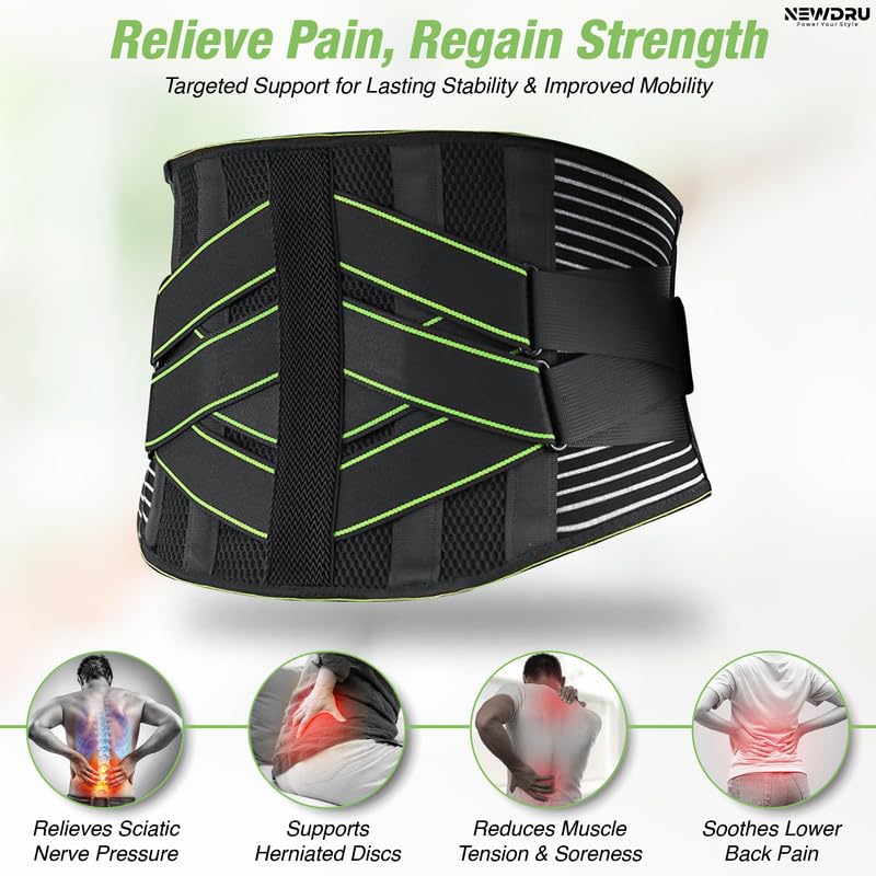 NEWDRU Orthopedic Back Support Belt for Men & Women | Adjustable Lumbar Brace with Dual Straps for Pain Relief, Posture Correction & Gym Support | Breathable & Lightweight Design SpineFlex Pro - Image 3