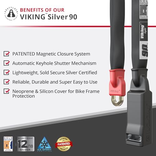 Seatylock Viking Bike Chain Lock with Key - Magnetic Patented Sold Secure Silver Rated - Heavy Duty Anti Theft - Smart Ultra Security Bicycle Lock (35.5 Inch) - Image 2