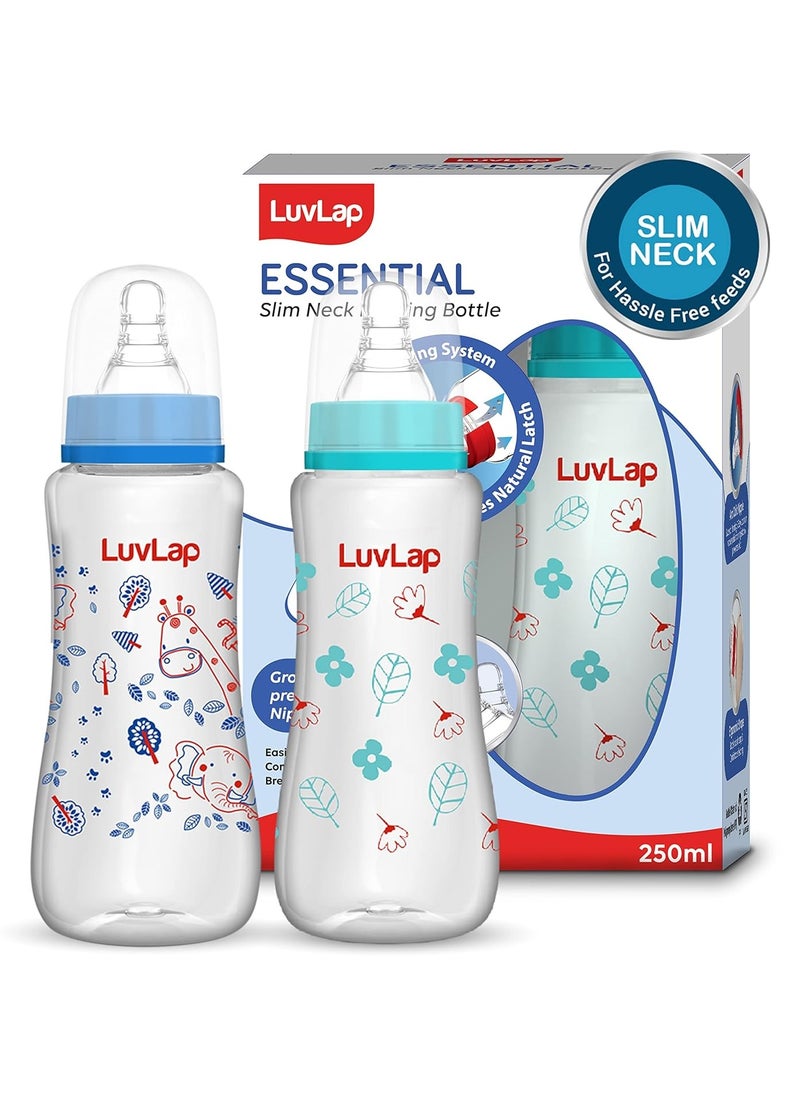 Luvlap - Luvlap Slim Neck Essential Baby Feeding Bottle, 250ml, Pack of 2, Wild Flower & Jungle Tales - Image 1