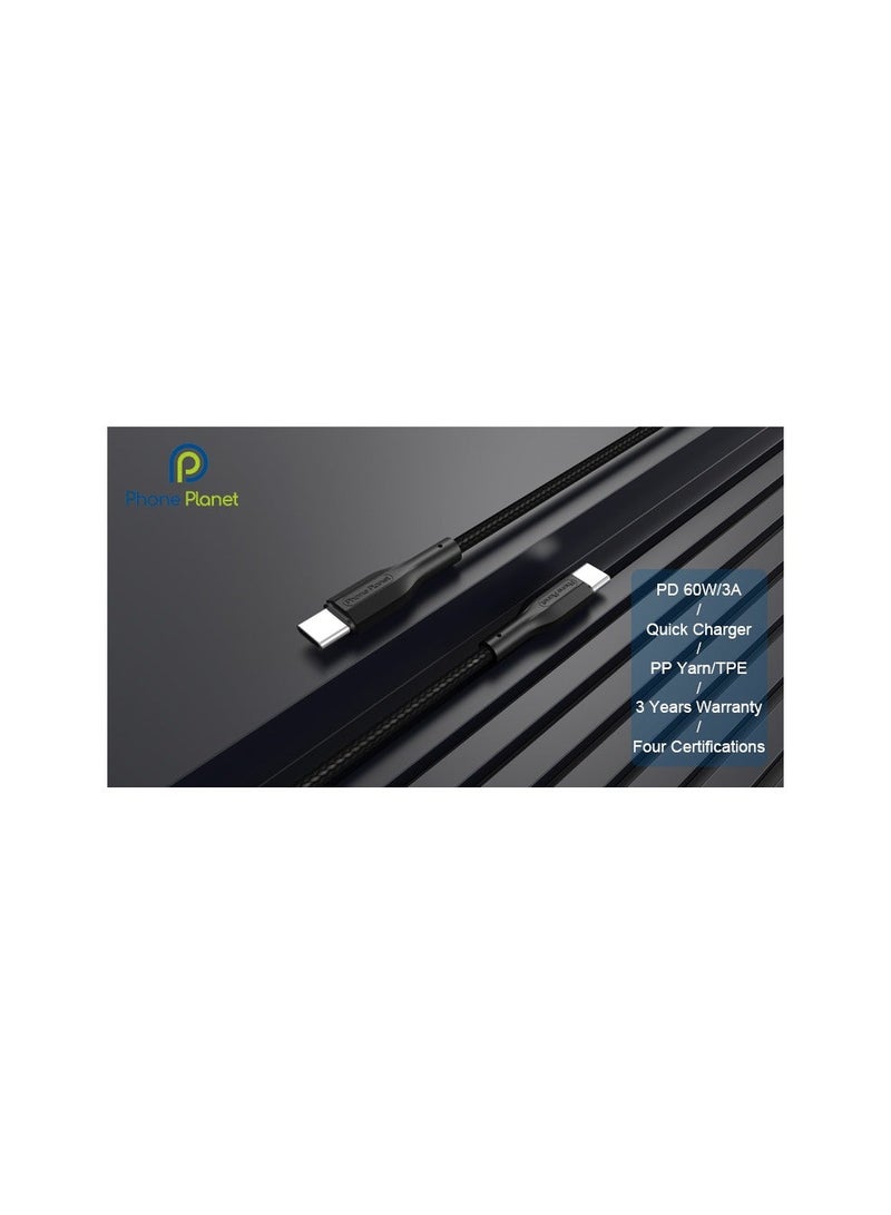 فون بلانيت كيبل شحن USB C سريع 60 واط بطول 1 متر، كيبل شحن سريع PD3.0 SCP BC1.2 5 امبير، كيبل type C مضفر لاجهزة ايباد ميني 6، ماك بوك برو، اير، ايباد برو 12.9 انش، سامسونج S23+، هواوي P40، الخ أسود من فون بلانت - Image 5