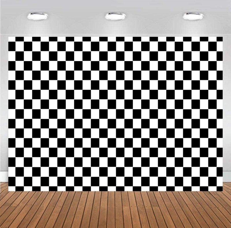 Fanghui Cosplay Party Banner Checkered Flag Photography Backdrop Vinyl 7x5ft Photo Background White and Black Racing Checker Texture Grid Birthday Chess Board Decoration Supplies Photo Booth Studio Props - Image 3
