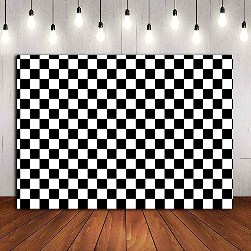 Fanghui Cosplay Party Banner Checkered Flag Photography Backdrop Vinyl 7x5ft Photo Background White and Black Racing Checker Texture Grid Birthday Chess Board Decoration Supplies Photo Booth Studio Props - Image 2