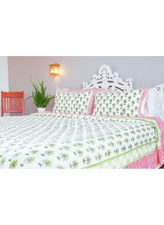 OJARIYA King Size Green Palm Hand Block Printed With Organic Colors on Premium Organic 100 Percent Cotton Bed Sheet (with 250 TC)  - Image 5