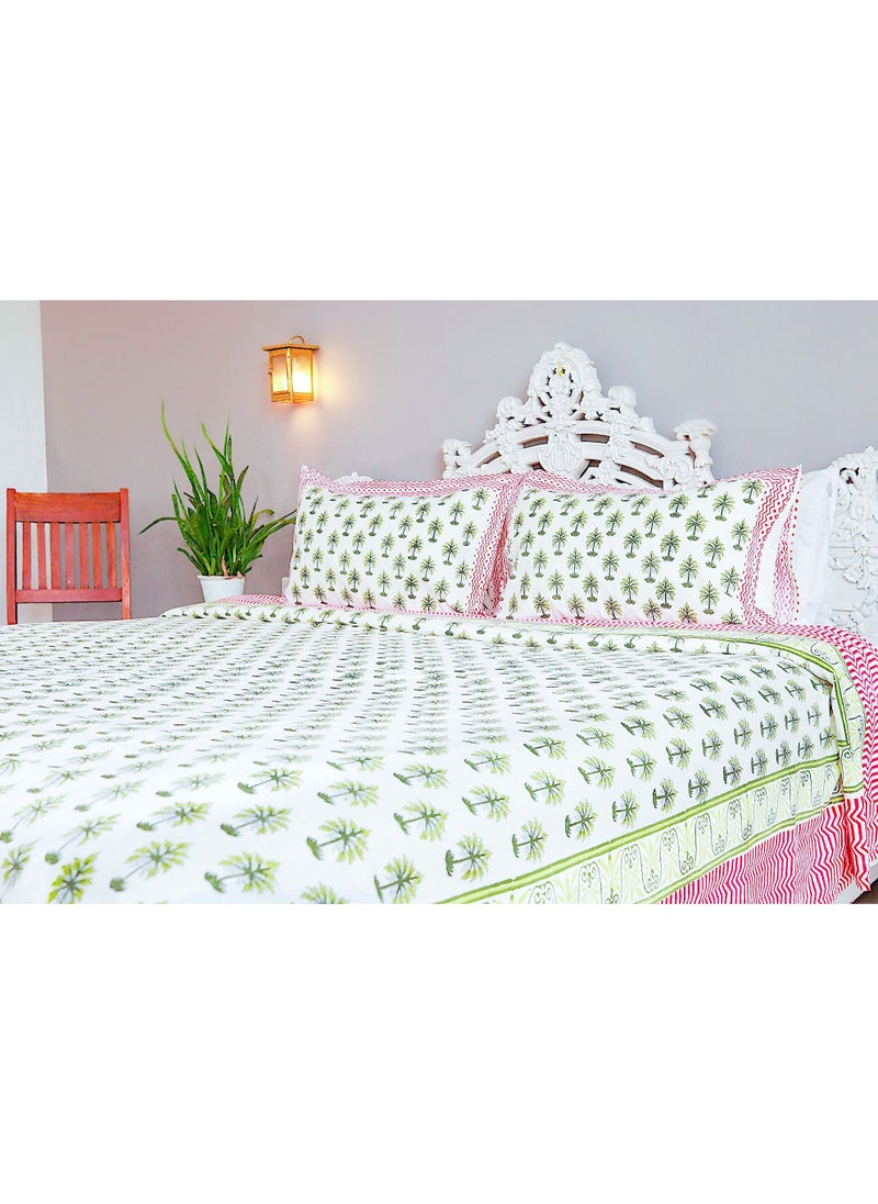 OJARIYA King Size Green Palm Hand Block Printed With Organic Colors on Premium Organic 100 Percent Cotton Bed Sheet (with 250 TC)  - Image 5