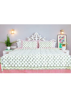 OJARIYA King Size Green Palm Hand Block Printed With Organic Colors on Premium Organic 100 Percent Cotton Bed Sheet (with 250 TC)  - Image 1