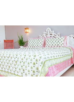 OJARIYA King Size Green Palm Hand Block Printed With Organic Colors on Premium Organic 100 Percent Cotton Bed Sheet (with 250 TC)  - Image 4