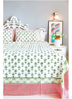 OJARIYA King Size Green Palm Hand Block Printed With Organic Colors on Premium Organic 100 Percent Cotton Bed Sheet (with 250 TC)  - Image 2