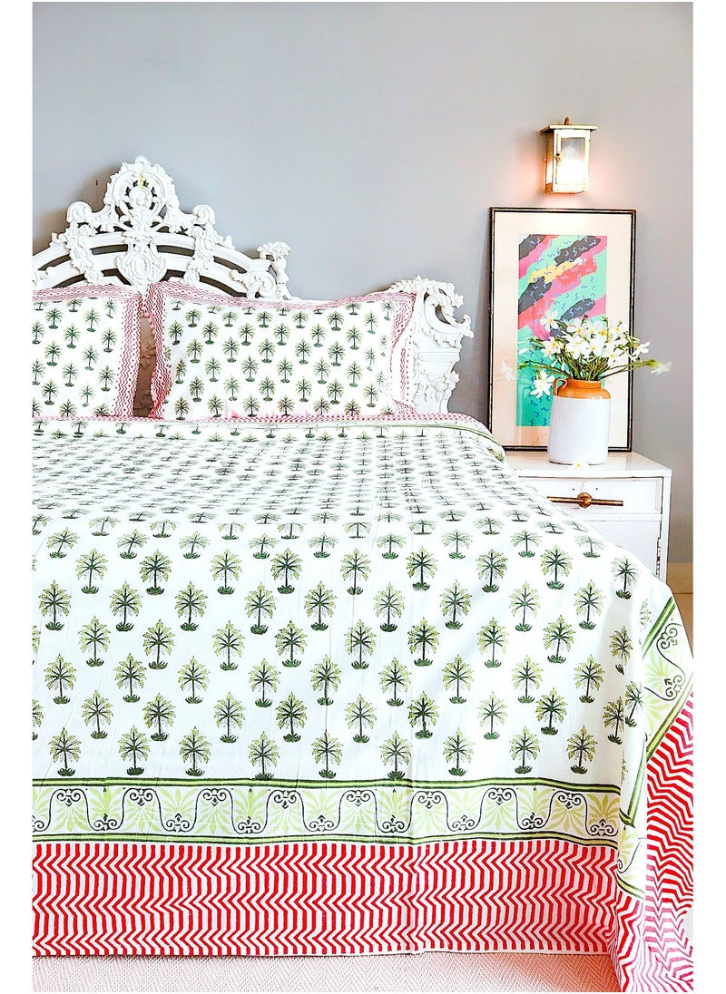 OJARIYA King Size Green Palm Hand Block Printed With Organic Colors on Premium Organic 100 Percent Cotton Bed Sheet (with 250 TC)  - Image 2