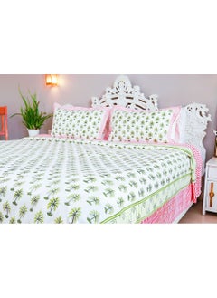 OJARIYA King Size Green Palm Hand Block Printed With Organic Colors on Premium Organic 100 Percent Cotton Bed Sheet (with 250 TC)  - Image 3