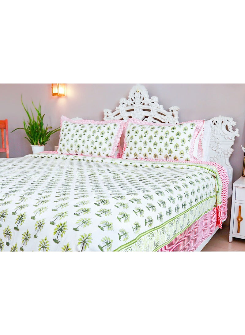 OJARIYA King Size Green Palm Hand Block Printed With Organic Colors on Premium Organic 100 Percent Cotton Bed Sheet (with 250 TC)  - Image 3
