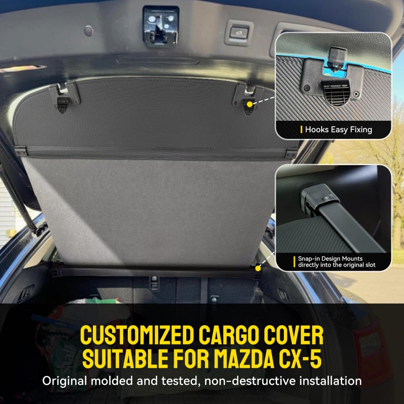 Drytuns Cargo Cover for Mazda CX5 2017-2026, Retractable Trunk Cover Anti-Peeping Privacy Shade for 2025 2026 Mazda CX5 - Image 2