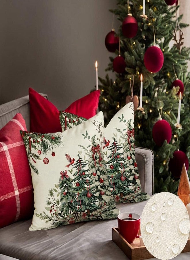 RABUSOFA Christmas Pillow Covers 18x18 Inch,Outdoor Christmas Tree Decorative Throw Pillows Waterproof Set of 2,Winter Pillow Cases,Christmas Decorations for Couch Home Holiday Xmas Green Pine(7-18) - Image 3