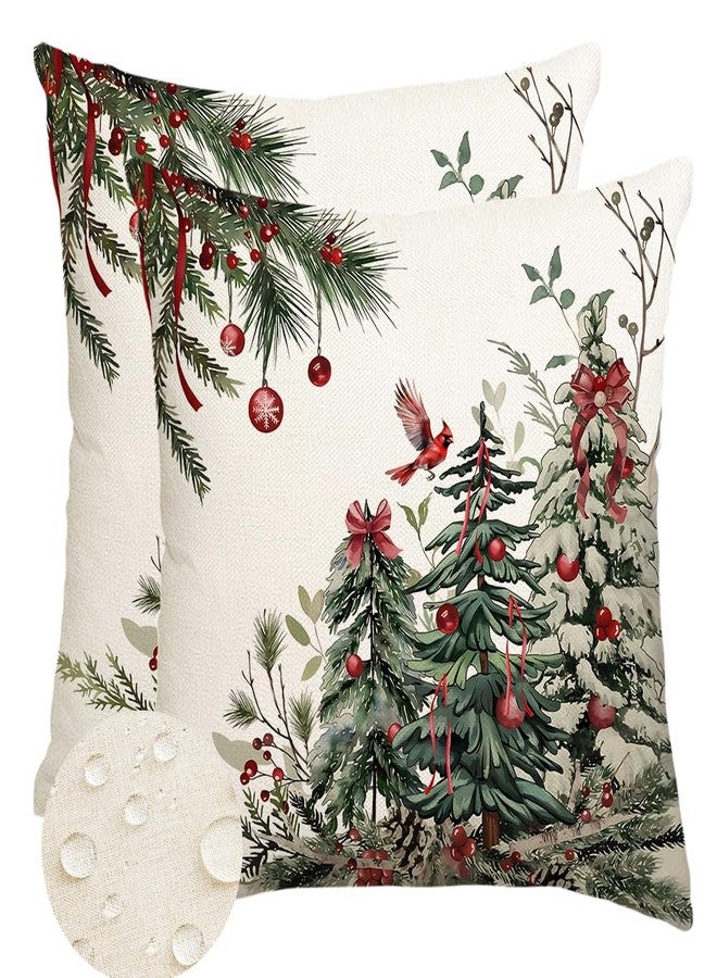 RABUSOFA Christmas Pillow Covers 18x18 Inch,Outdoor Christmas Tree Decorative Throw Pillows Waterproof Set of 2,Winter Pillow Cases,Christmas Decorations for Couch Home Holiday Xmas Green Pine(7-18) - Image 1