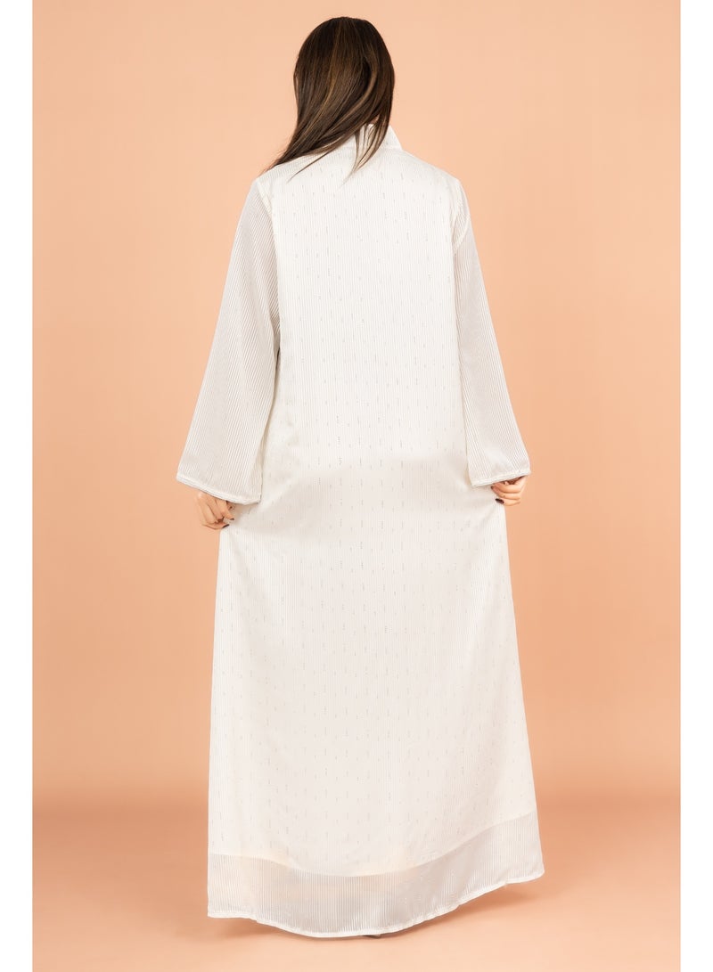 اكسا جلابية خيالية مزينة بالكريستال وخطوط أنيقة أبيض - Image 4