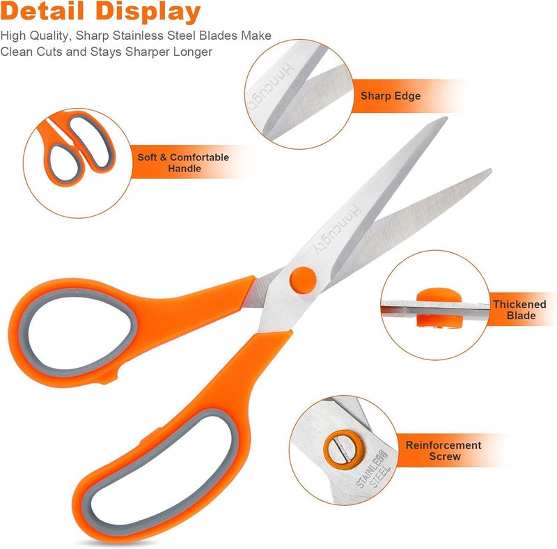 Hnncugty Scissors, Hnncugty 8" Scissors All Purpose Bulk Set of 6-Pack, Sharp Shears for Office Home Craft Sewing Fabric, High/Middle School Supplies Student Teacher Supplies, Comfort Grip Right/Left Handed - Image 3
