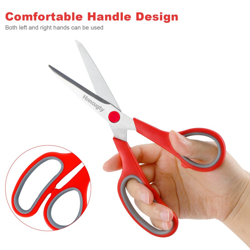 Hnncugty Scissors, Hnncugty 8" Scissors All Purpose Bulk Set of 6-Pack, Sharp Shears for Office Home Craft Sewing Fabric, High/Middle School Supplies Student Teacher Supplies, Comfort Grip Right/Left Handed - Image 4
