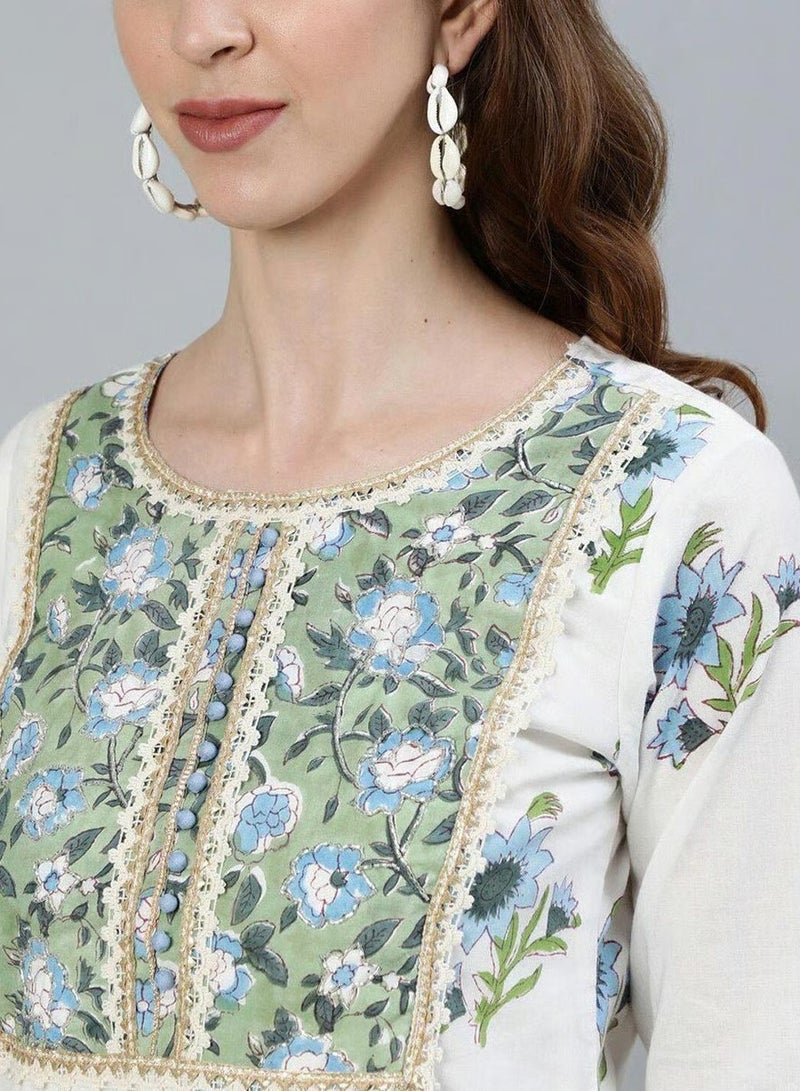 ISHIN Women White Embroidered Pure Cotton Kurta with Salwar and Dupatta Set - Image 2