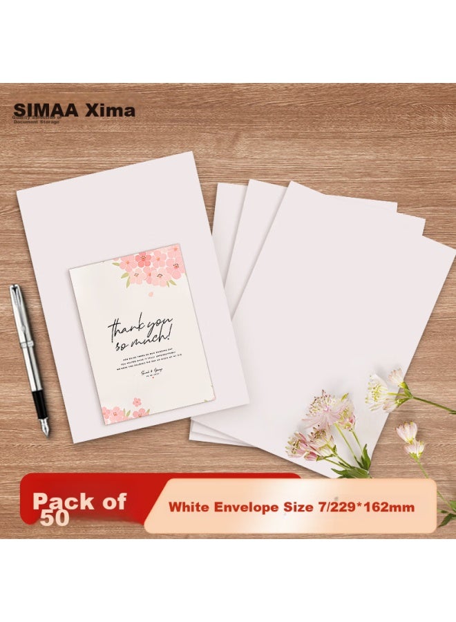Simaa 50 ورقة رقم 7 مغلفات بيضاء فارغة، 229*162mm ملفات المستندات، مغلفات الفواتير وكشوف المرتبات، 25085 - Image 1