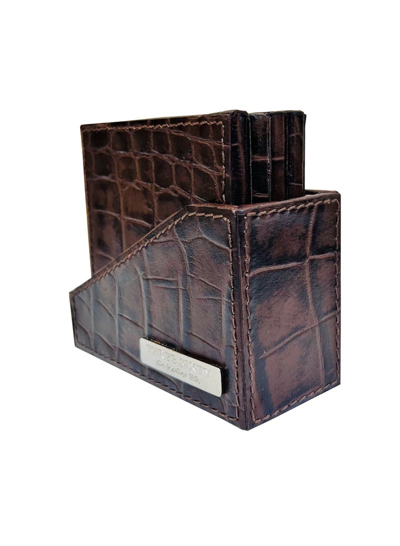 THREE SIXTY Leather Coasters Set of 4 Dark Brown Color - Image 2