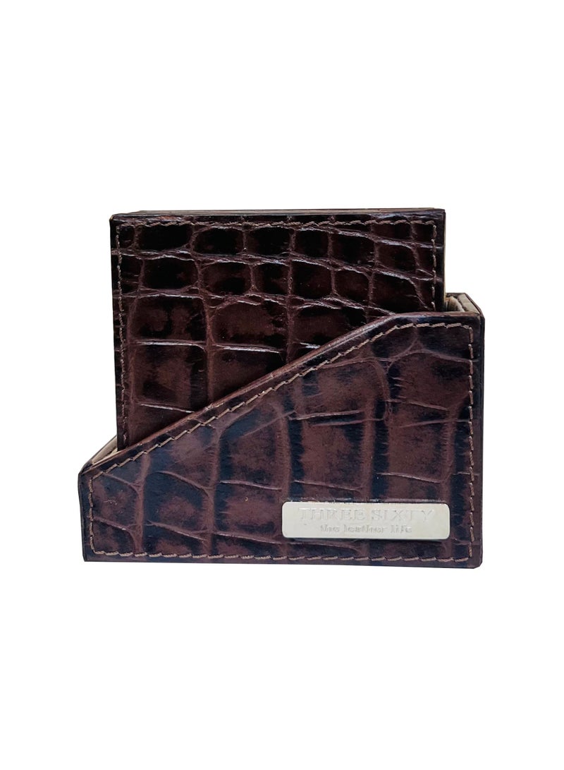 THREE SIXTY Leather Coasters Set of 4 Dark Brown Color - Image 1