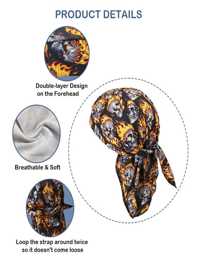 SRLLBBY Do Rags Cooling Skull Caps, Hip hop hats, Sweat Wicking Beanie Durags Motorcycle Head Wrap Bandana for Men Women (US, Alpha, One Size, Fire Skull) - Image 4