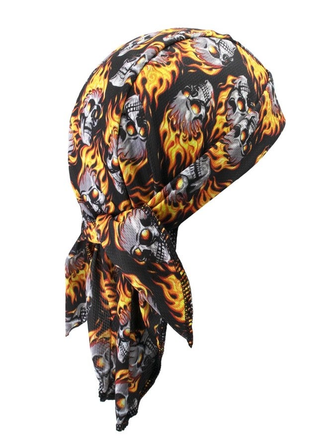 SRLLBBY Do Rags Cooling Skull Caps, Hip hop hats, Sweat Wicking Beanie Durags Motorcycle Head Wrap Bandana for Men Women (US, Alpha, One Size, Fire Skull) - Image 1